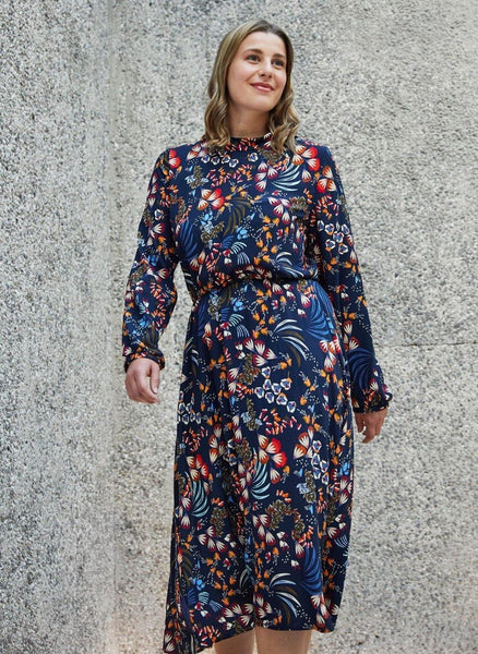 Navy Blue Viscose with Autumn Flowers • Navy Blue - Fabric Faerie