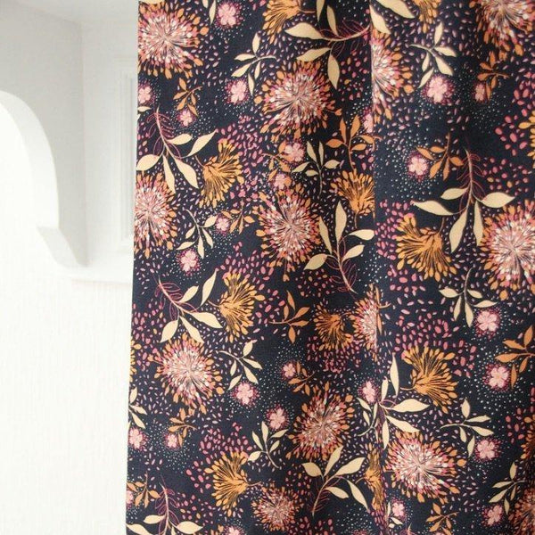 Navy Blue Viscose with Orange & Pink Flowers • Navy Blue - Fabric Faerie